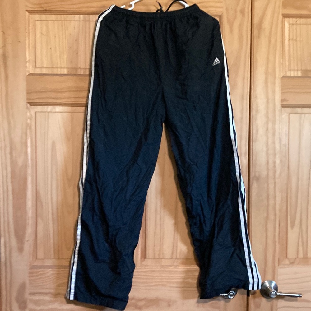 Black Adidas insulated Windbreaker Pants w/ Stripes